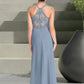 Giada A-Line Lace Chiffon Floor-Length Junior Bridesmaid Dress dusty blue DEP0022860