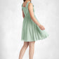 Lisa A-Line Pleated Chiffon Mini Junior Bridesmaid Dress Agave DEP0022864