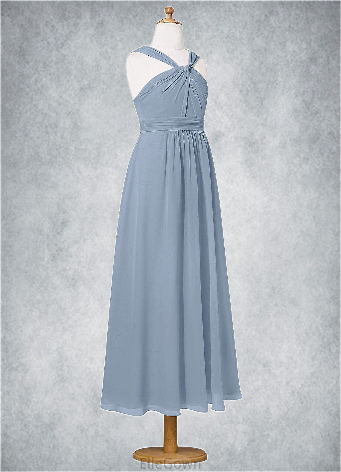 Raelynn A-Line Pleated Chiffon Ankle-Length Junior Bridesmaid Dress dusty blue DEP0022866