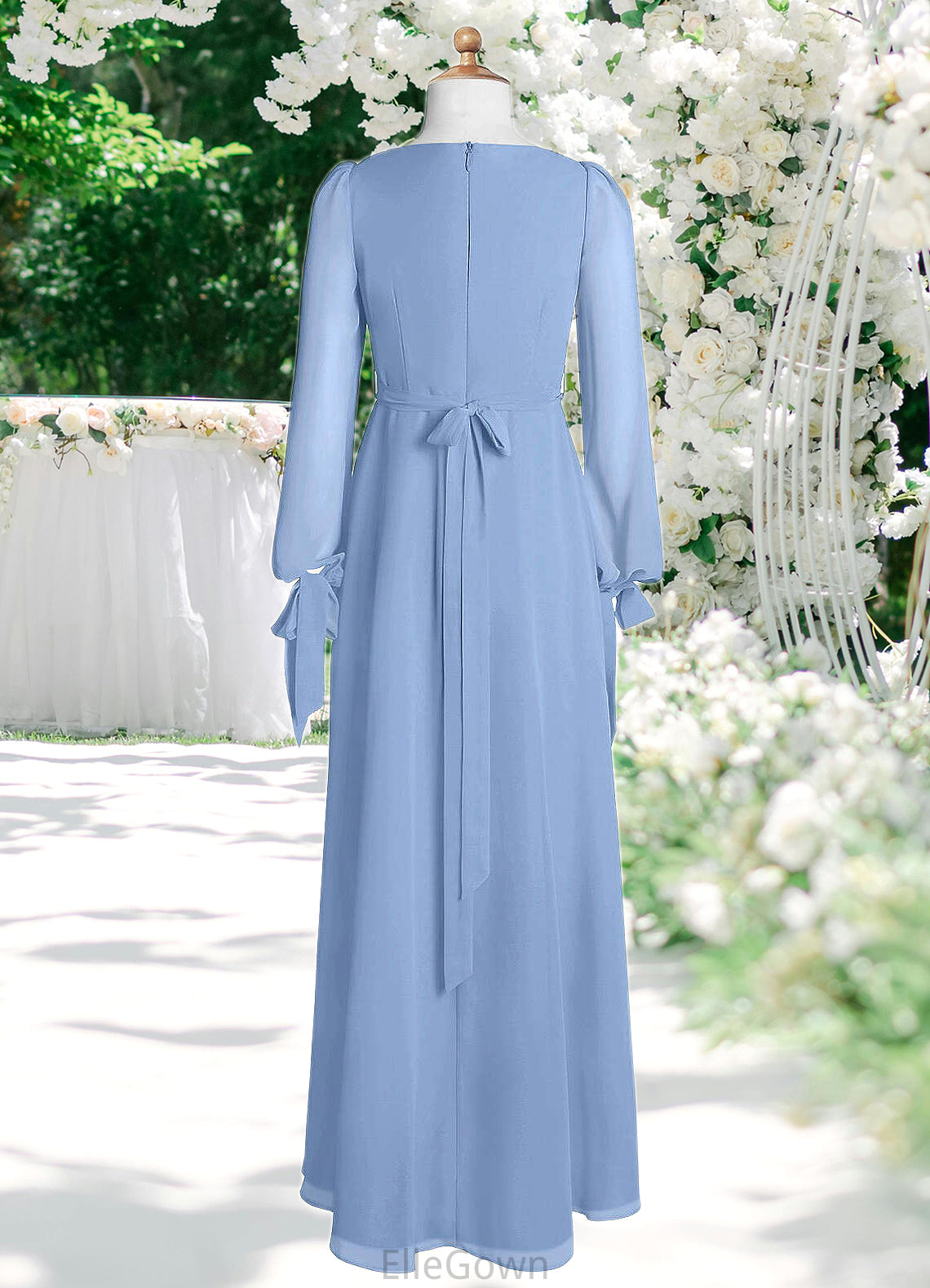 Shaylee A-Line Chiffon Floor-Length Junior Bridesmaid Dress with Pockets Steel Blue DEP0022867