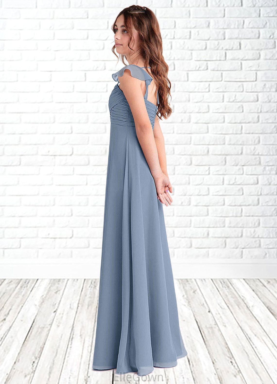 Skyla A-Line Sweetheart Neckline Chiffon Floor-Length Junior Bridesmaid Dress dusty blue DEP0022869