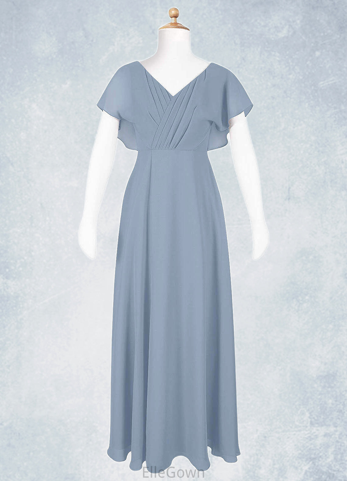 Ryleigh A-Line Ruched Chiffon Floor-Length Junior Bridesmaid Dress dusty blue DEP0022872