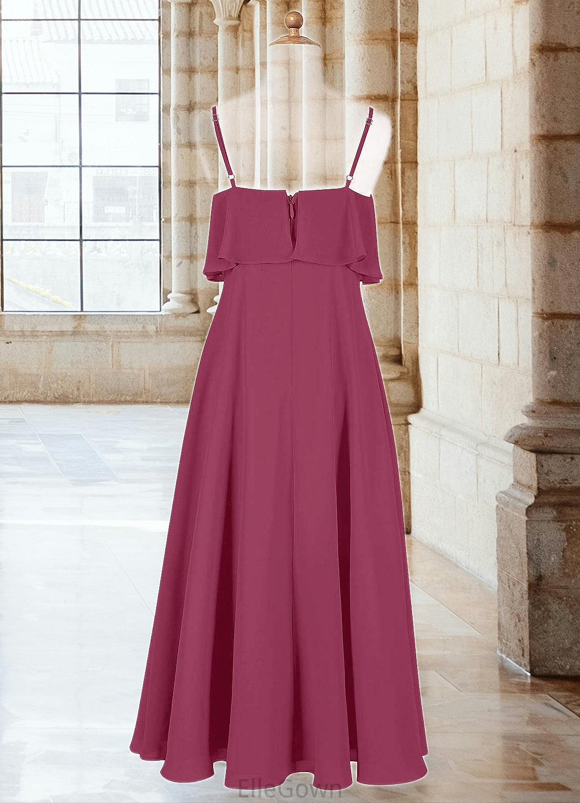 Natalya A-Line Ruched Chiffon Floor-Length Junior Bridesmaid Dress Mulberry DEP0022874