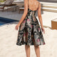 Jordin A-line V-Neck Knee-Length Lace Satin Homecoming Dress With Flower DEP0020521