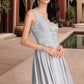 Paula A-line V-Neck Short/Mini Chiffon Lace Homecoming Dress With Sequins DEP0020557
