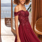 Faith A-line Off the Shoulder Short/Mini Chiffon Lace Homecoming Dress With Sequins DEP0020528
