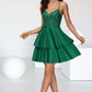 Hillary A-line V-Neck Short/Mini Lace Satin Homecoming Dress With Sequins DEP0020499