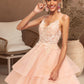 Trudie A-line V-Neck Short/Mini Lace Tulle Homecoming Dress DEP0020524