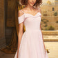 Krystal A-line Off the Shoulder V-Neck Short/Mini Tulle Stretch Crepe Homecoming Dress DEP0020526