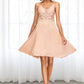 Isabella A-line V-Neck Knee-Length Chiffon Lace Homecoming Dress DEP0020527