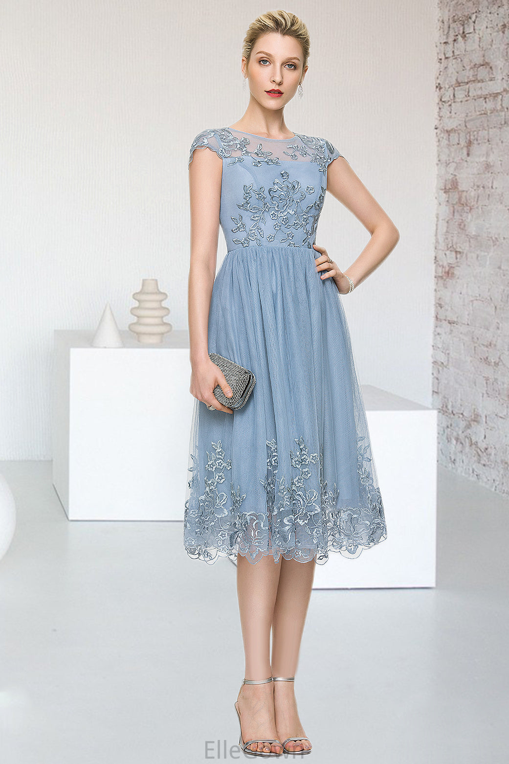 Akira A-line Scoop Knee-Length Lace Tulle Homecoming Dress With Sequins DEP0020579