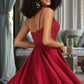Jimena A-line V-Neck Short/Mini Lace Satin Homecoming Dress With Beading DEP0020554