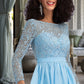 Penelope A-line Scoop Short/Mini Chiffon Lace Homecoming Dress DEP0020577