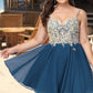 Kyra A-line V-Neck Short/Mini Chiffon Lace Homecoming Dress With Beading DEP0020572