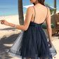 Mabel A-line V-Neck Short/Mini Tulle Homecoming Dress With Pleated DEP0020471