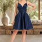 Paisley A-line V-Neck Short/Mini Satin Homecoming Dress DEP0020466