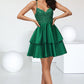 Hillary A-line V-Neck Short/Mini Lace Satin Homecoming Dress With Sequins DEP0020499