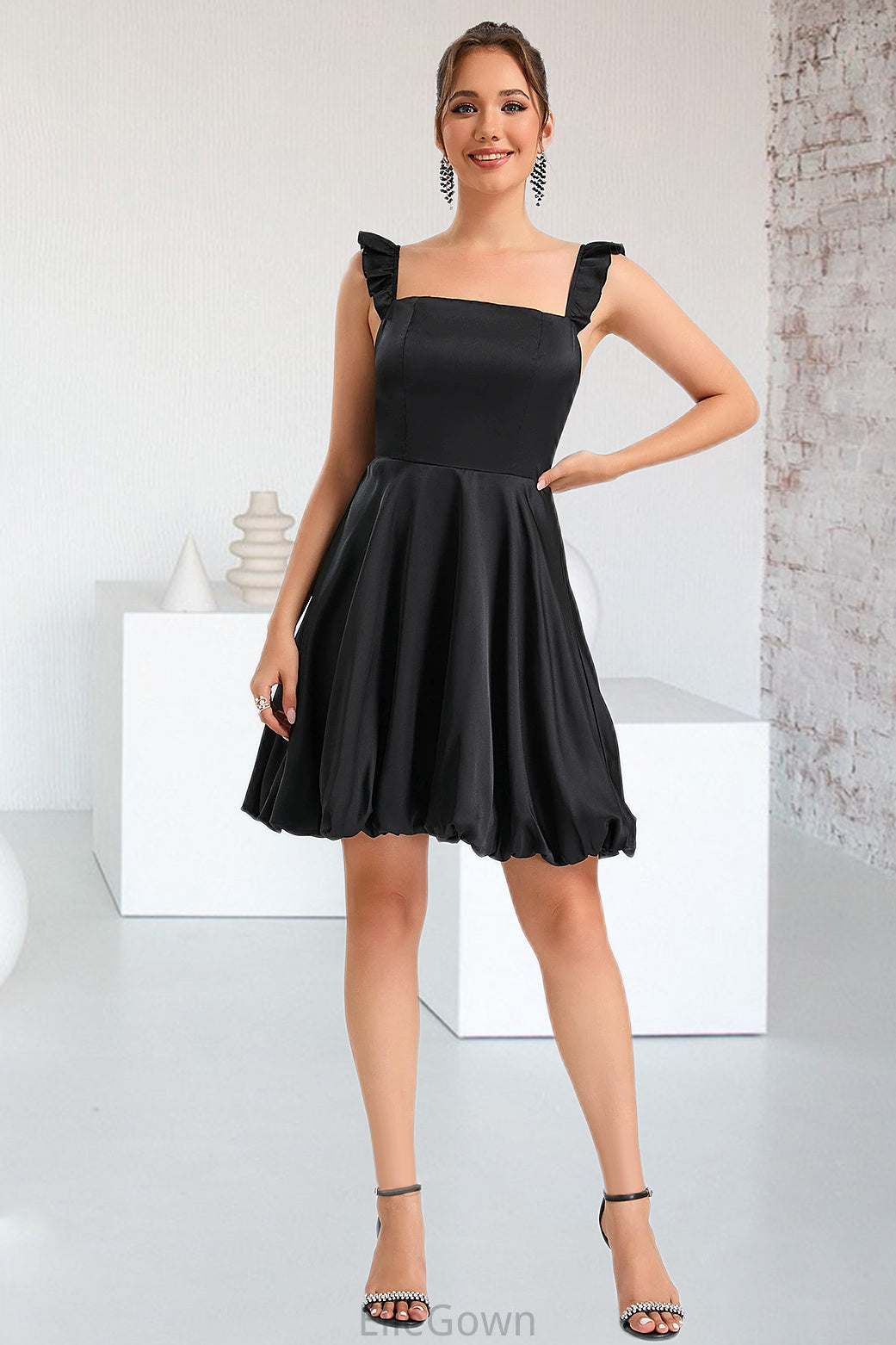 Karly A-line Square Short/Mini Satin Homecoming Dress DEP0020484