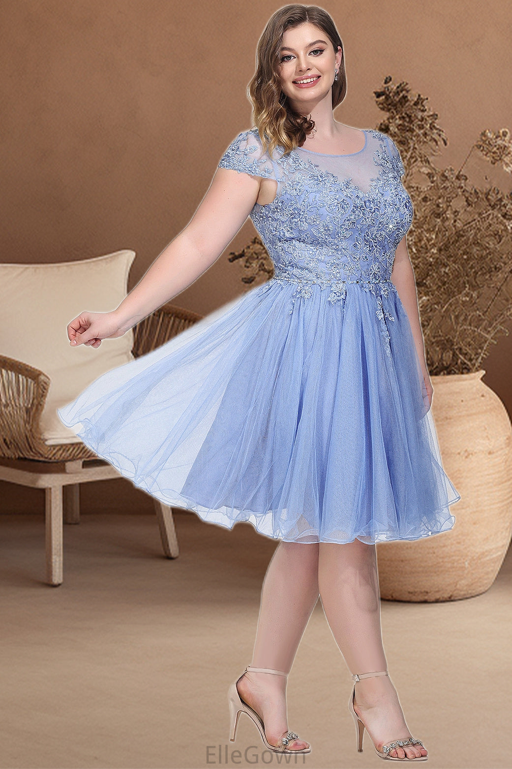 Yamilet A-line Scoop Short/Mini Tulle Homecoming Dress With Beading Appliques Lace DEP0020547