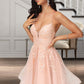 Aubree A-line V-Neck Short/Mini Lace Tulle Homecoming Dress With Sequins DEP0020500
