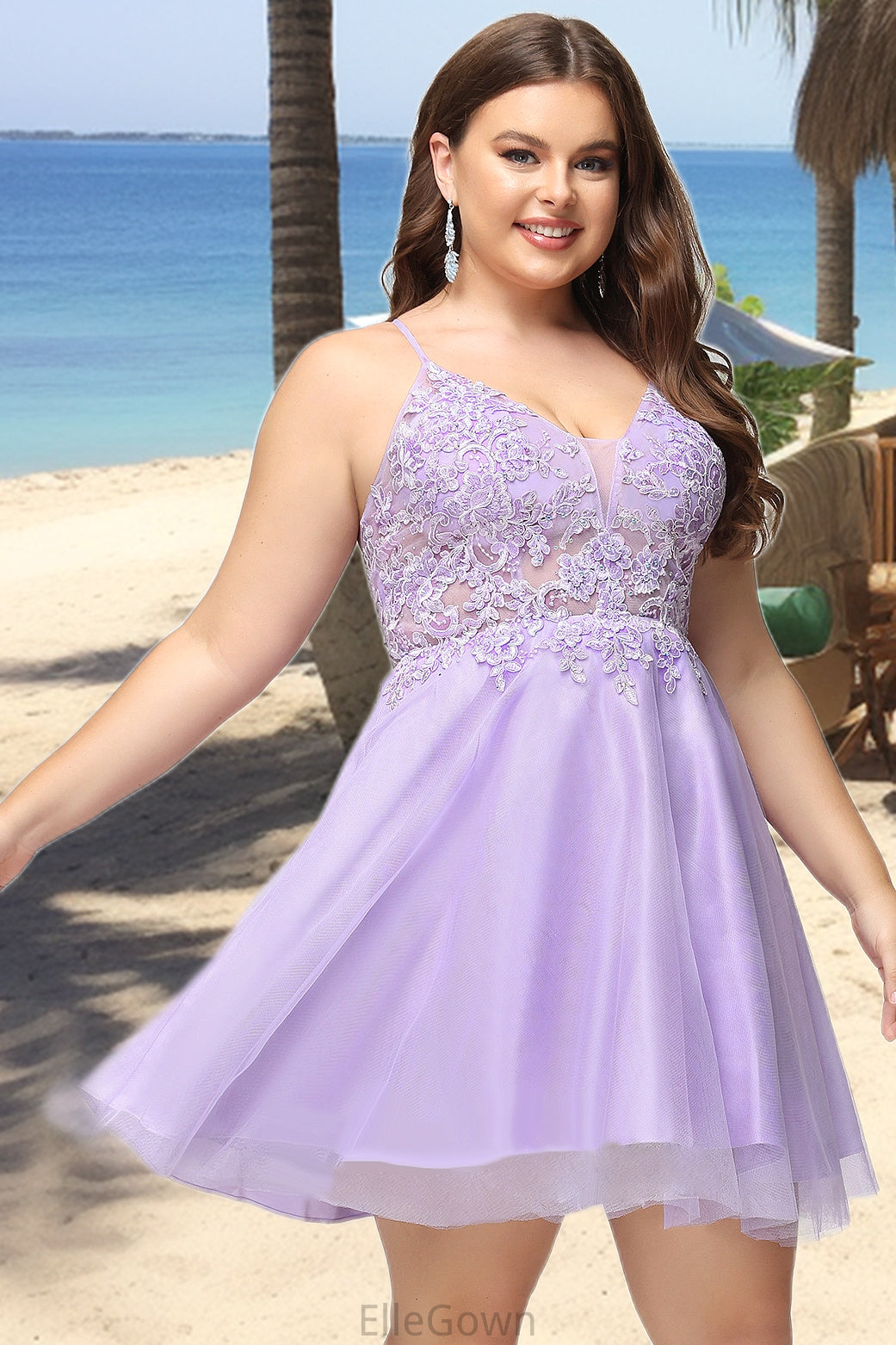 Hadley A-line V-Neck Short/Mini Lace Tulle Homecoming Dress With Beading DEP0020501