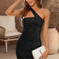 Jacey Bodycon One Shoulder Short/Mini Cotton Blends Homecoming Dress With Sequins DEP0020488