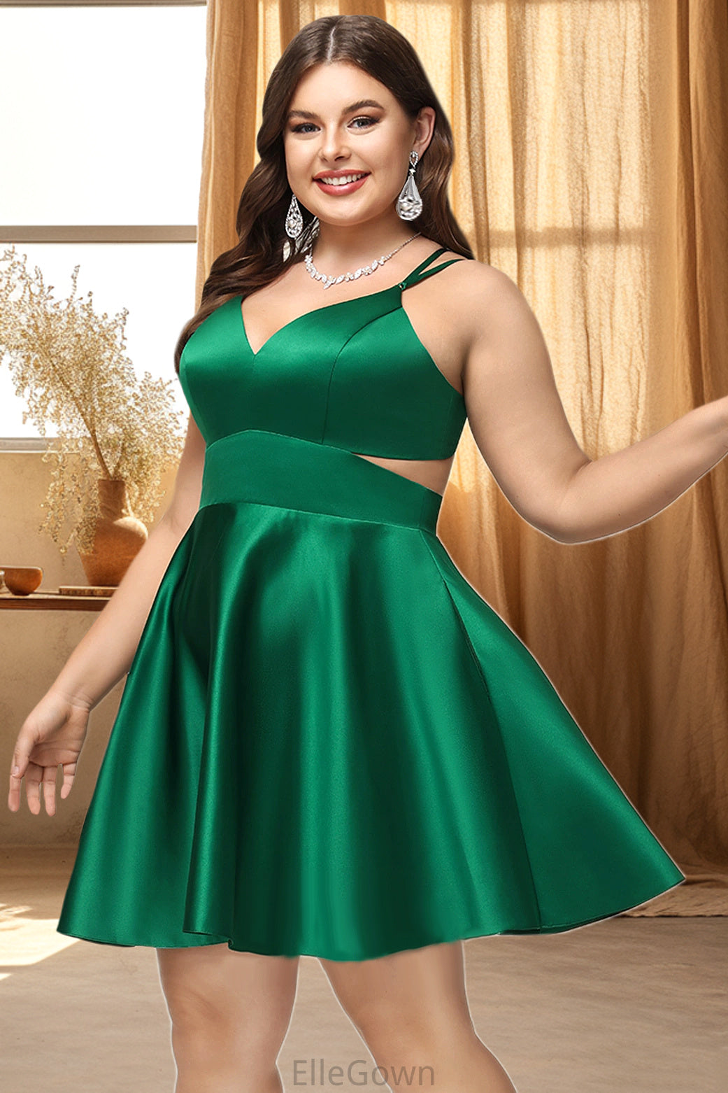 Kaleigh A-line V-Neck Short/Mini Satin Homecoming Dress DEP0020493