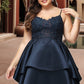 Shyanne A-line V-Neck Short/Mini Lace Satin Homecoming Dress DEP0020504