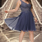 Mackenzie A-line V-Neck Short/Mini Chiffon Lace Homecoming Dress With Beading DEP0020536