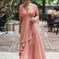 Kyla A-Line/Princess Chiffon Ruffles V-neck Long Sleeves Floor-Length Mother of the Bride Dresses DEP0020384