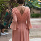 Kyla A-Line/Princess Chiffon Ruffles V-neck Long Sleeves Floor-Length Mother of the Bride Dresses DEP0020384