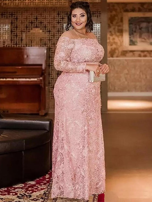 Amaya Sheath/Column Lace Applique Scoop Long Sleeves Floor-Length Mother of the Bride Dresses DEP0020399