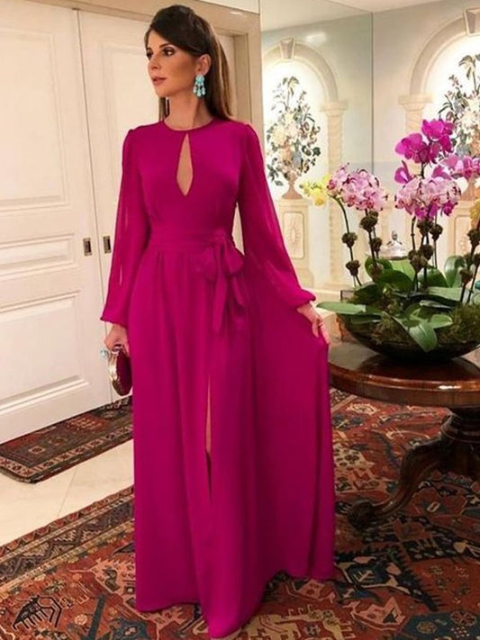 Jordan A-Line/Princess Chiffon Ruched Scoop Long Sleeves Floor-Length Mother of the Bride Dresses DEP0020417