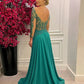 Giselle A-Line/Princess Chiffon Applique Scoop Long Sleeves Sweep/Brush Train Mother of the Bride Dresses DEP0020448