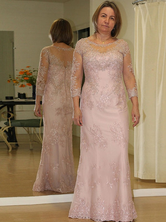 Elisa Sheath/Column Lace Applique Scoop Long Sleeves Floor-Length Plus Size Mother of the Bride Dresses DEP0020449