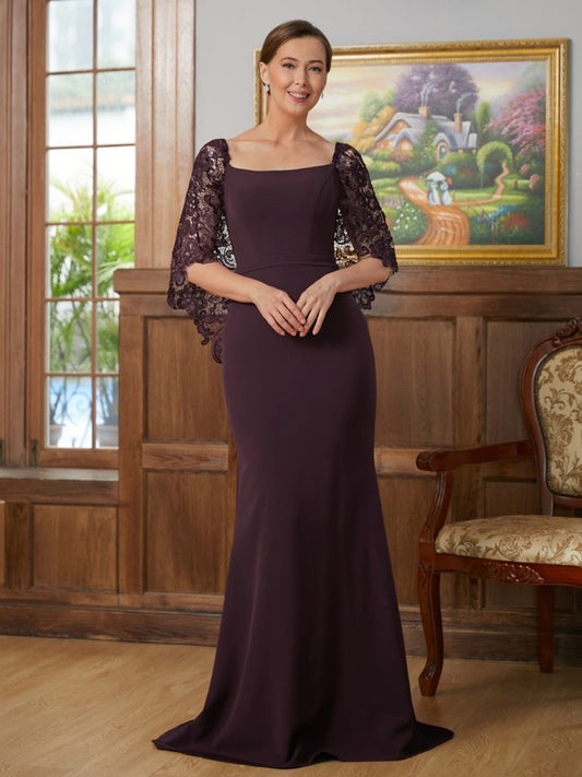 Jaylin Sheath/Column Stretch Crepe Lace Square 1/2 Sleeves Sweep/Brush Train Mother of the Bride Dresses DEP0020329