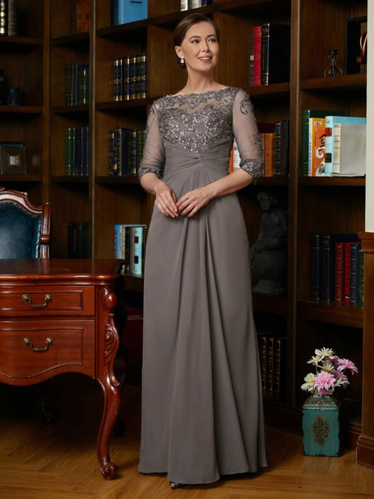 April A-Line/Princess Chiffon Applique Scoop 3/4 Sleeves Floor-Length Mother of the Bride Dresses DEP0020303