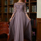Jasmin A-Line/Princess Chiffon Lace Scoop 3/4 Sleeves Floor-Length Mother of the Bride Dresses DEP0020301