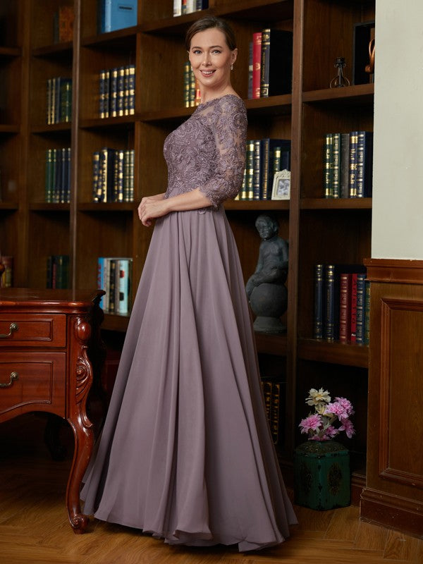 Jasmin A-Line/Princess Chiffon Lace Scoop 3/4 Sleeves Floor-Length Mother of the Bride Dresses DEP0020301