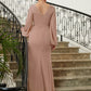 Ryleigh A-Line/Princess Chiffon Applique V-neck Long Sleeves Floor-Length Mother of the Bride Dresses DEP0020313