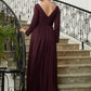 Allison A-Line/Princess Chiffon Ruched V-neck Long Sleeves Floor-Length Mother of the Bride Dresses DEP0020345