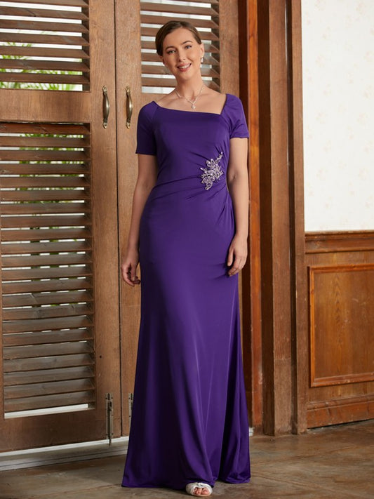 Lila Sheath/Column Jersey Beading Square Short Sleeves Floor-Length Mother of the Bride Dresses DEP0020333