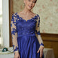 Riley A-Line/Princess Satin Applique V-neck Long Sleeves Floor-Length Mother of the Bride Dresses DEP0020358