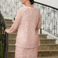 Akira Sheath/Column Silk like Satin Lace V-neck Sleeveless Knee-Length Mother of the Bride Dresses DEP0020369