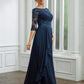 Hailey A-Line/Princess Chiffon Applique Bateau 3/4 Sleeves Floor-Length Mother of the Bride Dresses DEP0020276