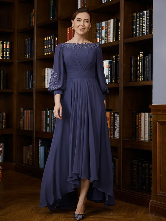 Sophia A-Line/Princess Chiffon Ruched Bateau 3/4 Sleeves Asymmetrical Mother of the Bride Dresses DEP0020265