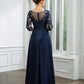 Nora A-Line/Princess Chiffon Applique V-neck 3/4 Sleeves Floor-Length Mother of the Bride Dresses DEP0020267
