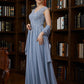 Nicola A-Line/Princess Chiffon Applique V-neck Sleeveless Floor-Length Mother of the Bride Dresses DEP0020259