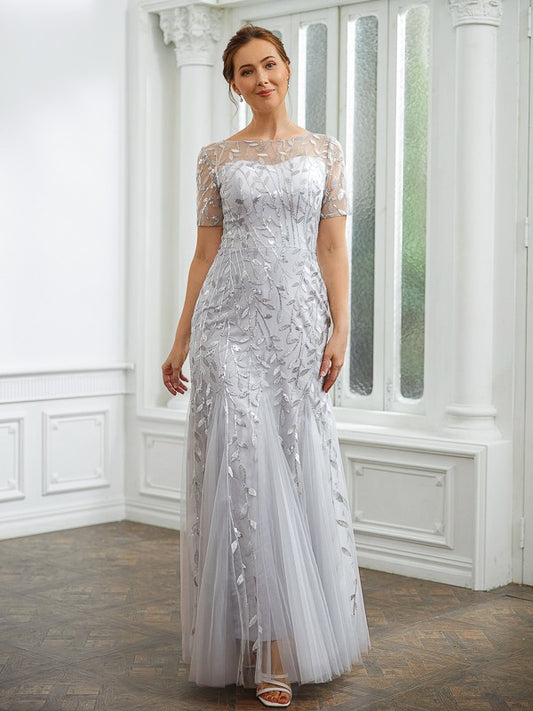 Karly A-Line/Princess Tulle Ruched Bateau Short Sleeves Ankle-Length Mother of the Bride Dresses DEP0020261