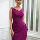 Paige Sheath/Column Stretch Crepe Ruched V-neck Sleeveless Knee-Length Mother of the Bride Dresses DEP0020262